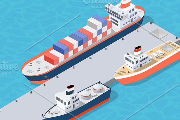 Isometric port cargo ship in Illustrations - product preview 3