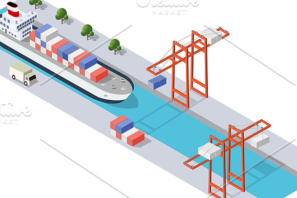 Isometric port cargo ship in Illustrations - product preview 4