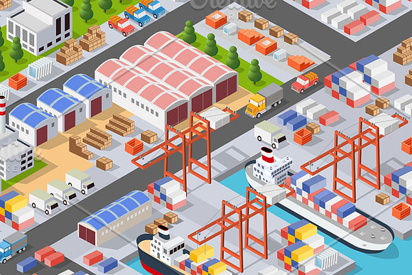 Isometric port cargo ship in Illustrations - product preview 5