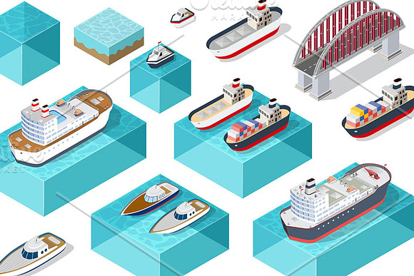 Isometric port cargo ship in Illustrations - product preview 8