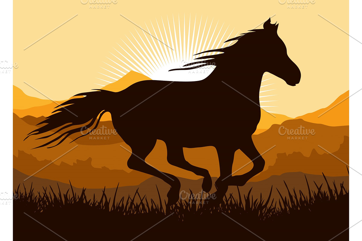 Silhouette of a running horse in Illustrations - product preview 8