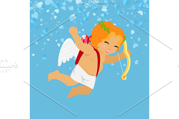 Cheerful Cupid Holding Bow