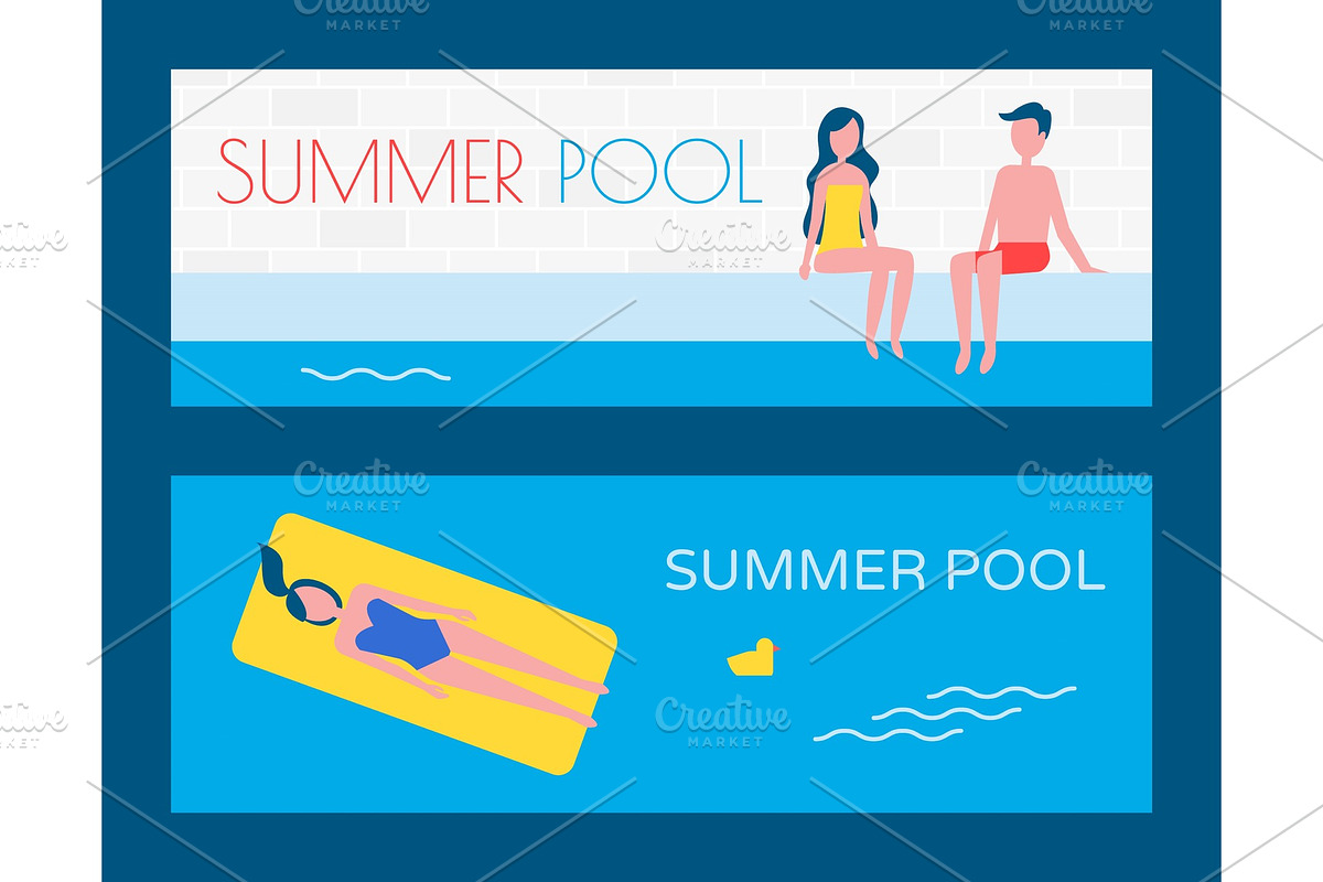 Summer Pool Vacation Posters Vector in Illustrations - product preview 8