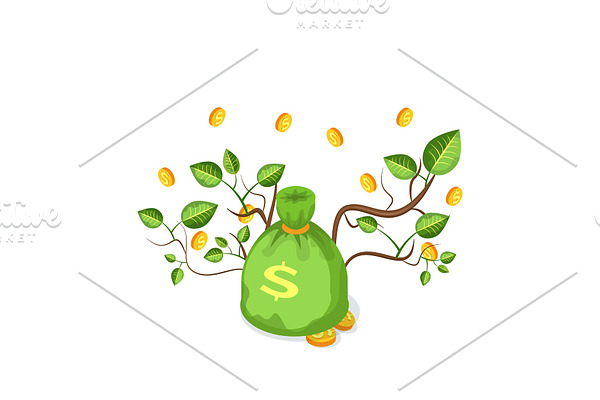 Green Money Bag with Coins and