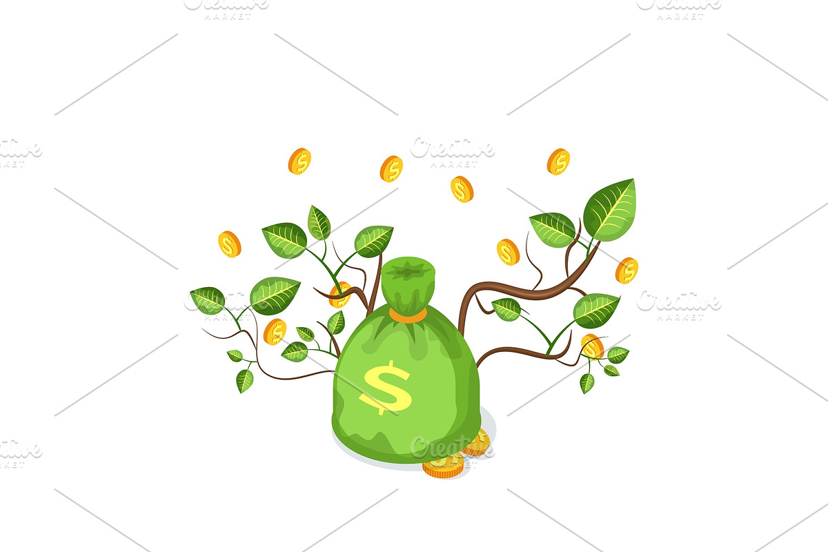 Green Money Bag with Coins and in Illustrations - product preview 8