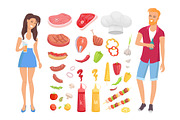 BBQ Barbecue Meat Vegetables Vector