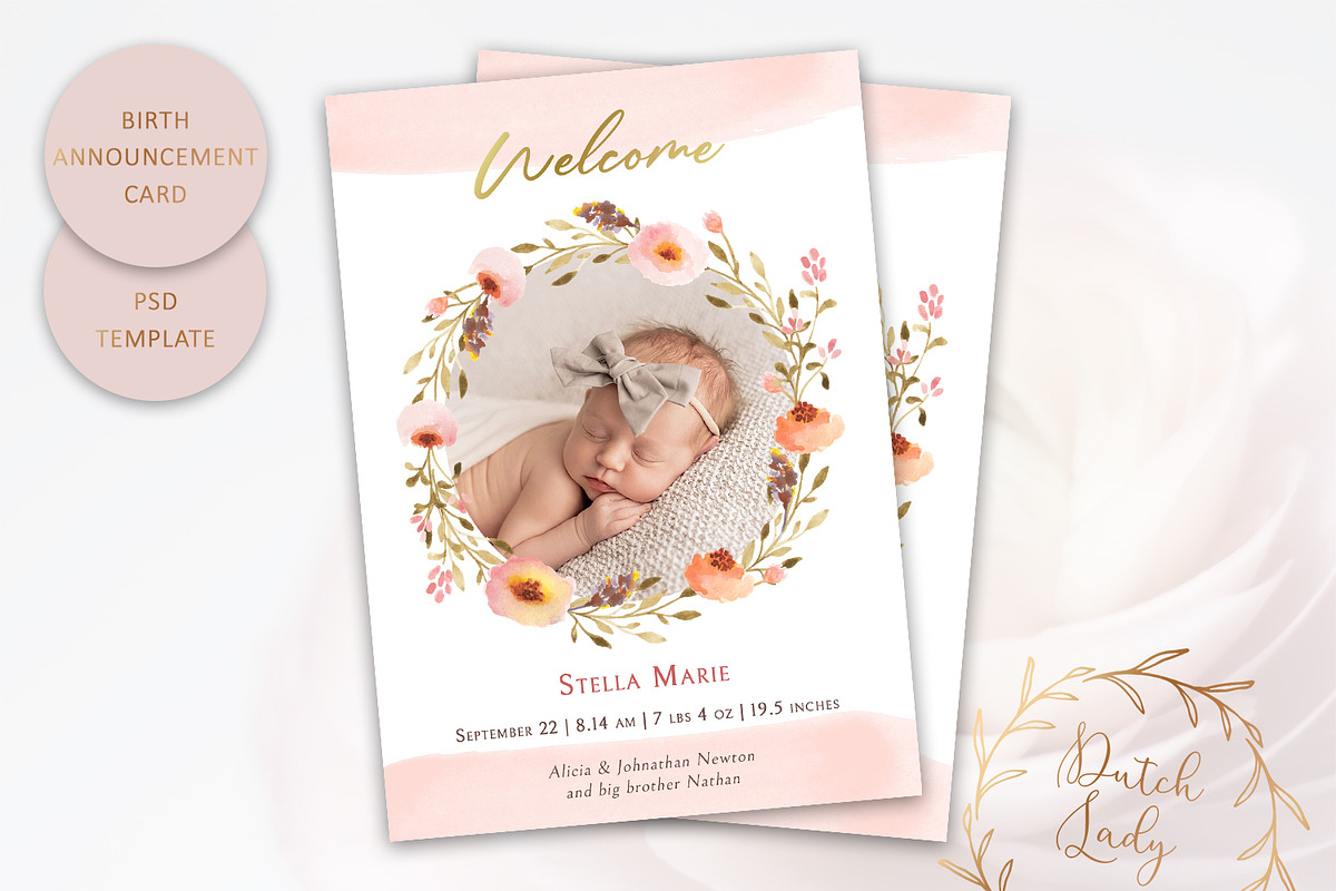 Birth Announcement Card Template #4 in Card Templates - product preview 8