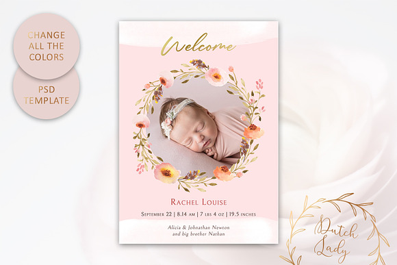 Birth Announcement Card Template #4 in Card Templates - product preview 2