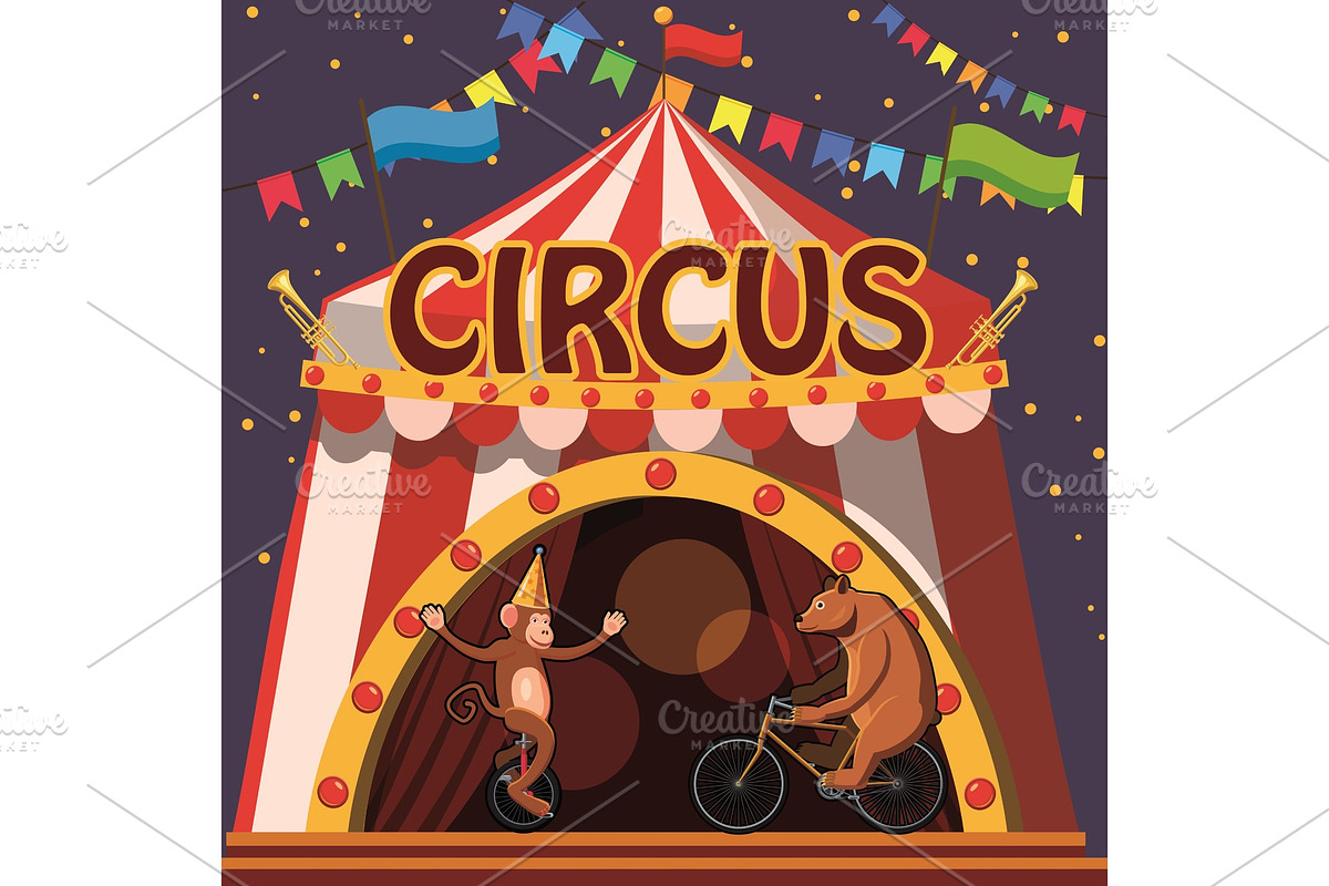 Circus animals show tent concept in Illustrations - product preview 8