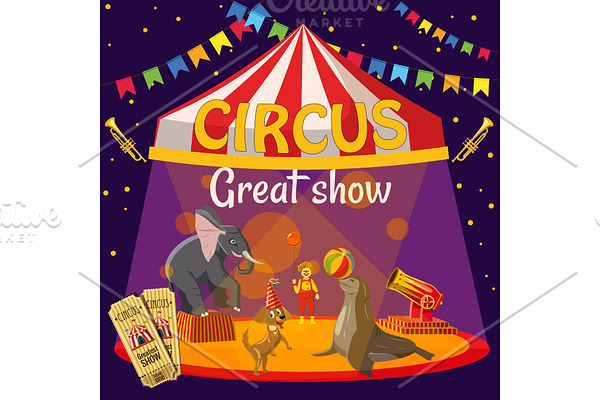 Great circus show concept, cartoon