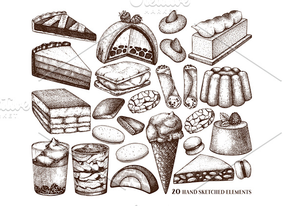 Italian Desserts & Pastries Set in Illustrations - product preview 6
