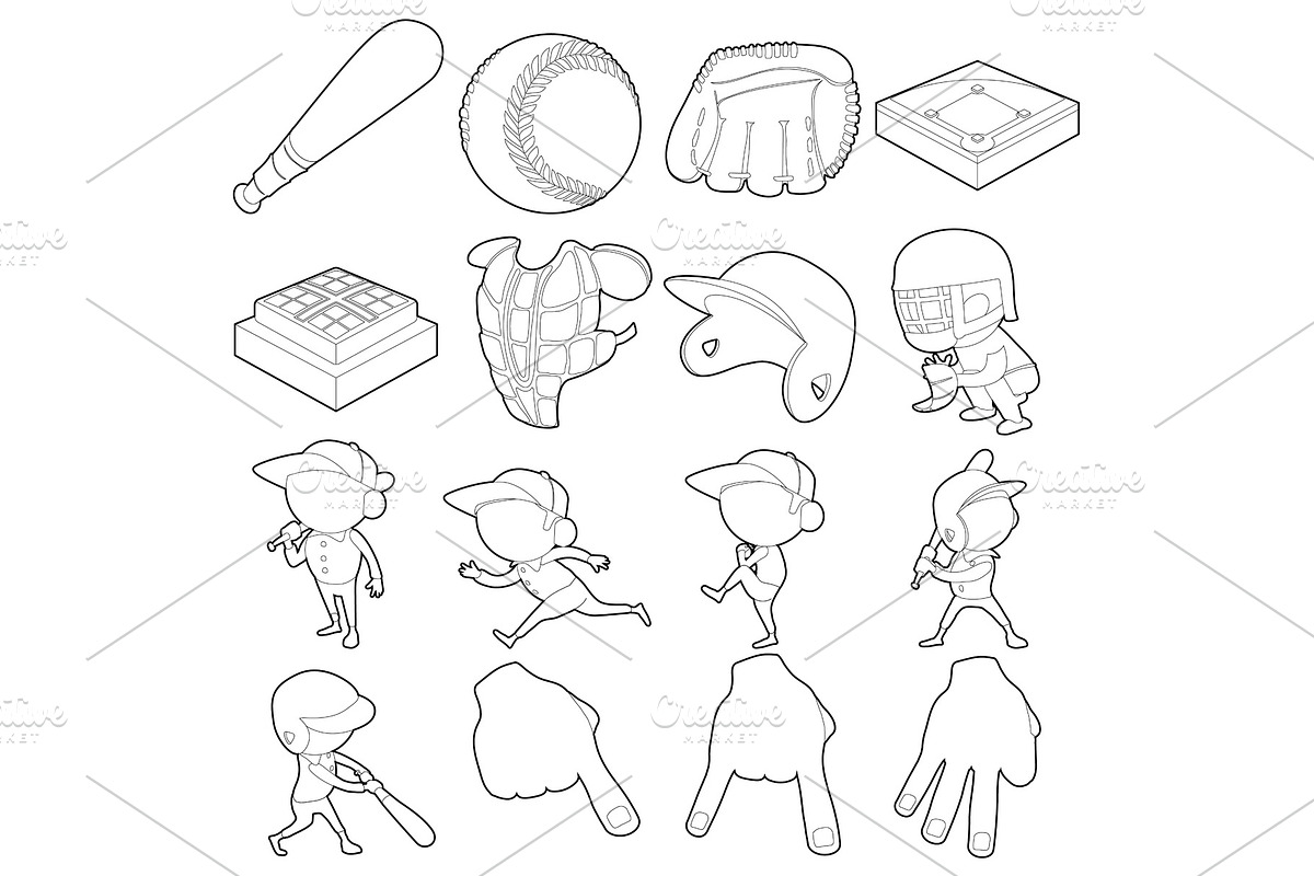 Baseball items icons set, outline in Illustrations - product preview 8