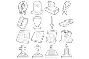 Funeral icons set, outline style