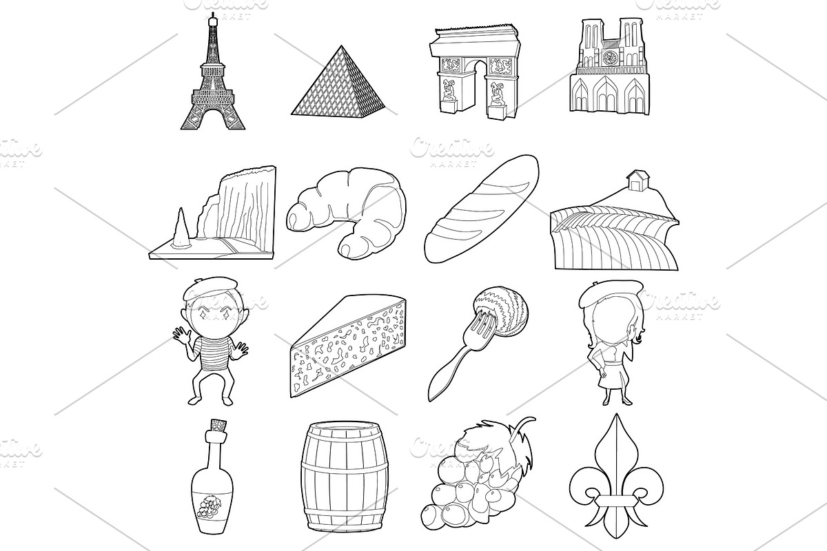 France travel icons set, outline in Illustrations - product preview 8