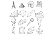 France travel icons set, outline