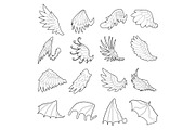 Different wings icons set, outline