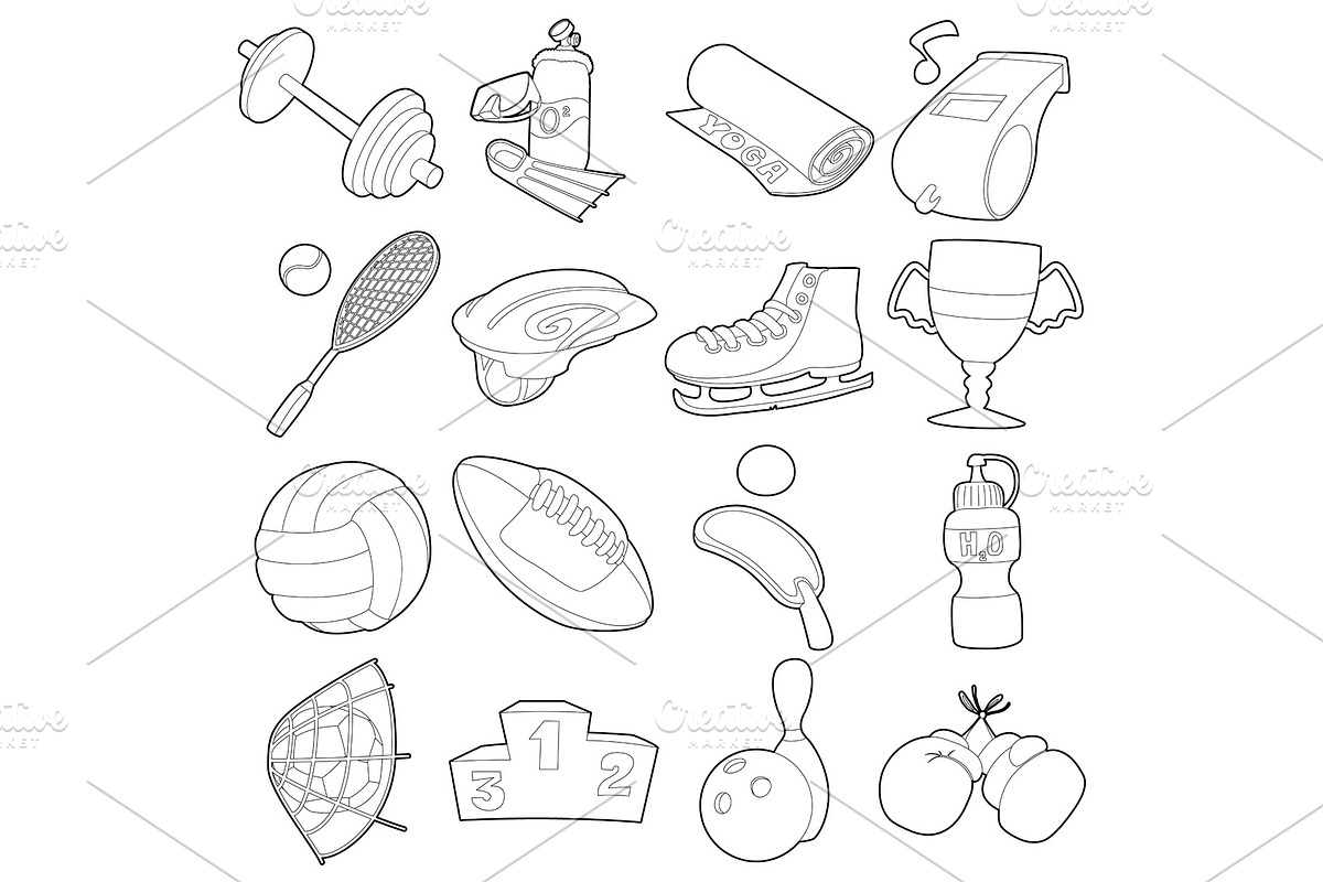 Sport items icons set, outline style in Illustrations - product preview 8