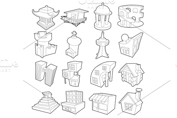 Different architecture icons set