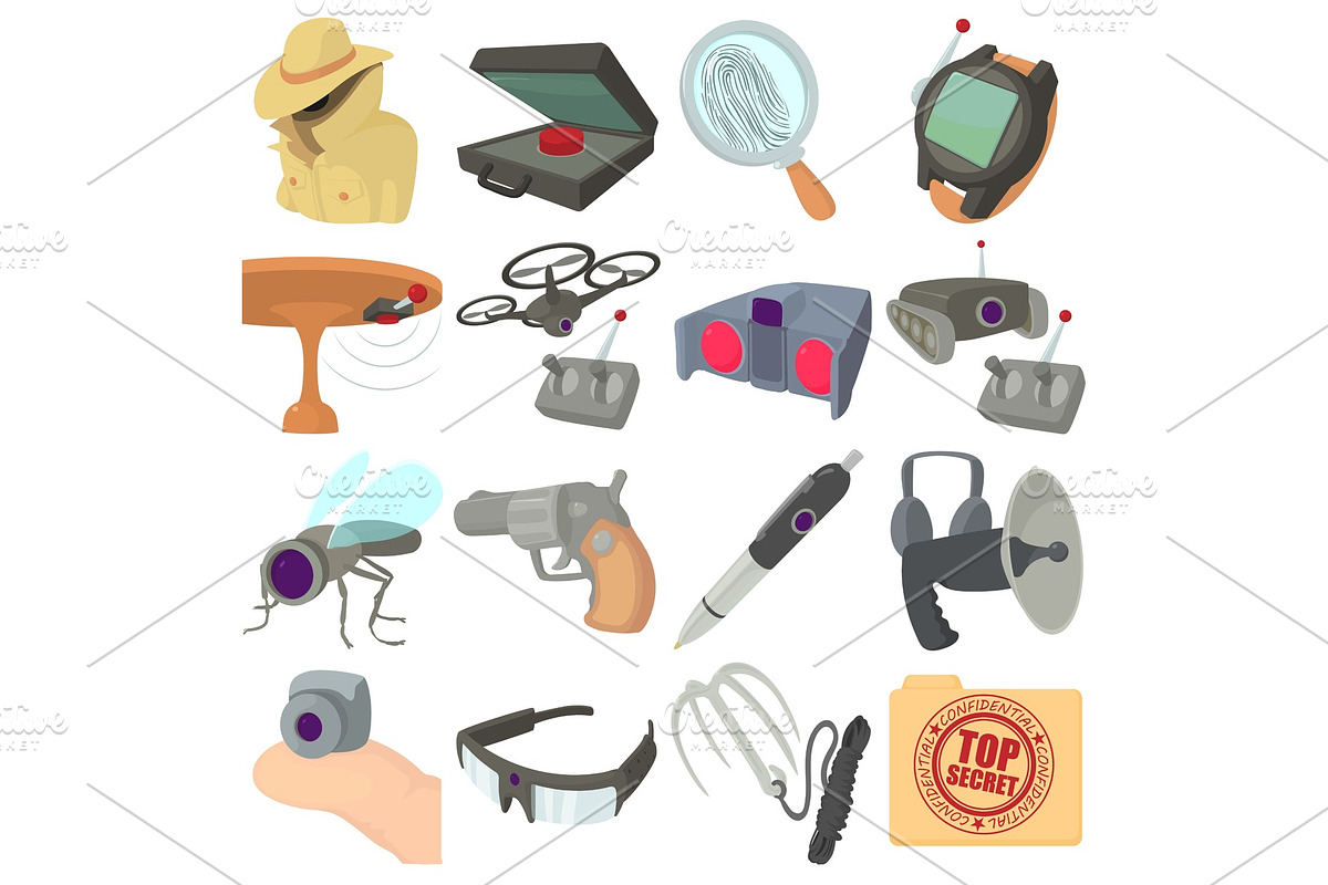 Spy and security icons set, cartoon in Illustrations - product preview 8