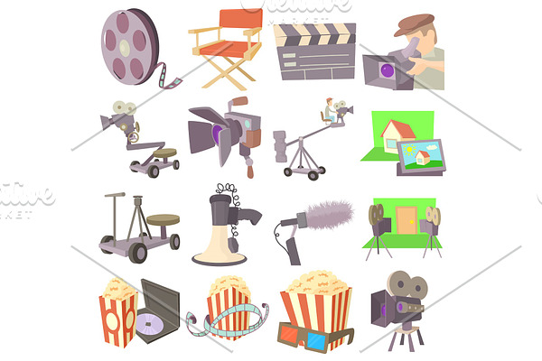 Movie cinema symbols icons set