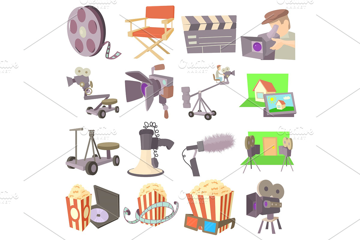 Movie cinema symbols icons set in Illustrations - product preview 8