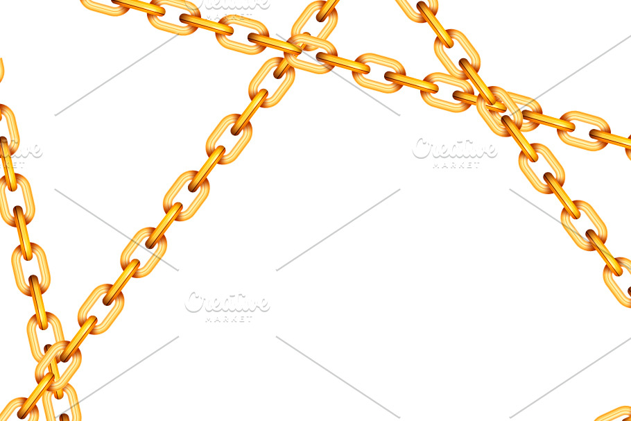 Glossy golden metal crossed chains
