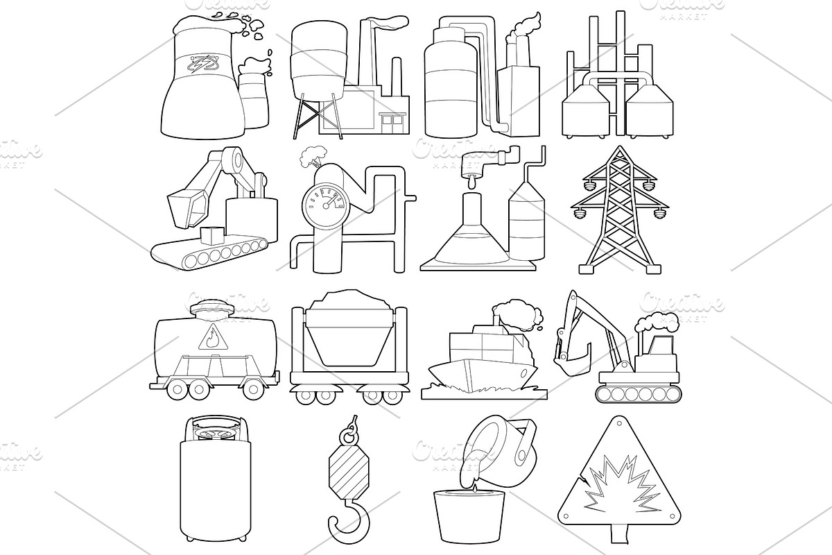 Industrial symbols icons set in Illustrations - product preview 8