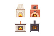 Fireplace with Wooden Shelf and Vase