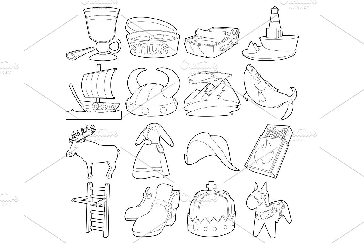 Sweden travel symbols icons set in Illustrations - product preview 8