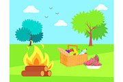 Nature and Bonfire with Basket and