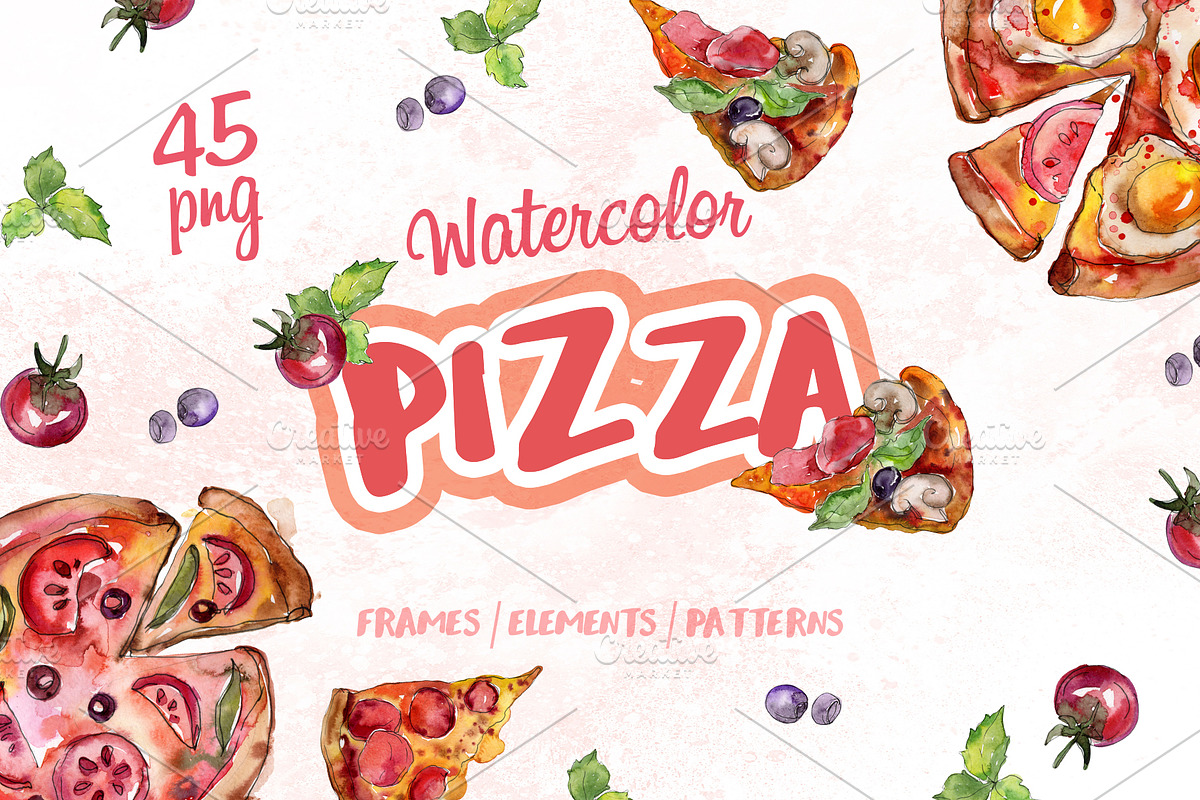 Pizza Watercolor png in Illustrations - product preview 8