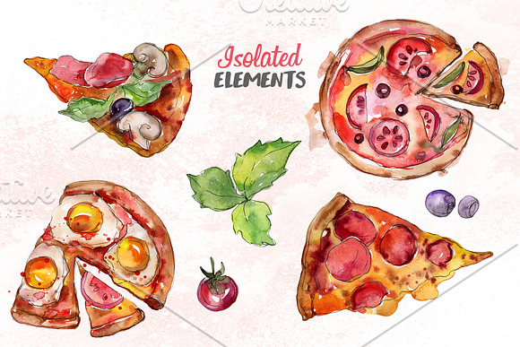 Pizza Watercolor png in Illustrations - product preview 7