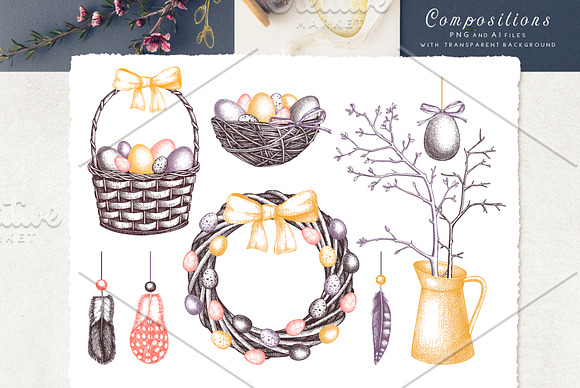Hand Drawn Easter Design Elements in Objects - product preview 2