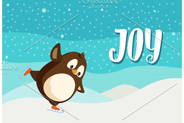 Joy Greeting Card with Penguin on