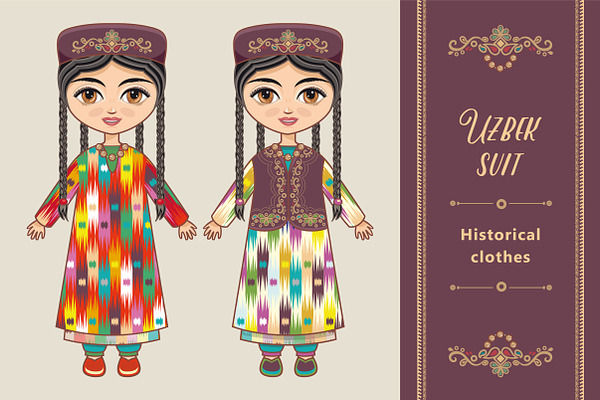 The girl in  Uzbek dress.