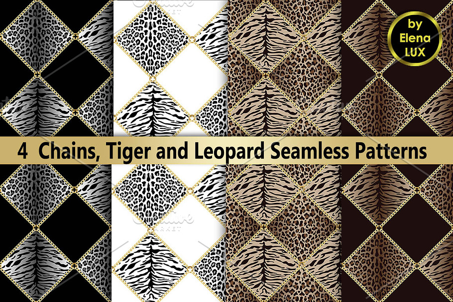 Chains, Tiger, Leopard Seamless Set in Patterns - product preview 8