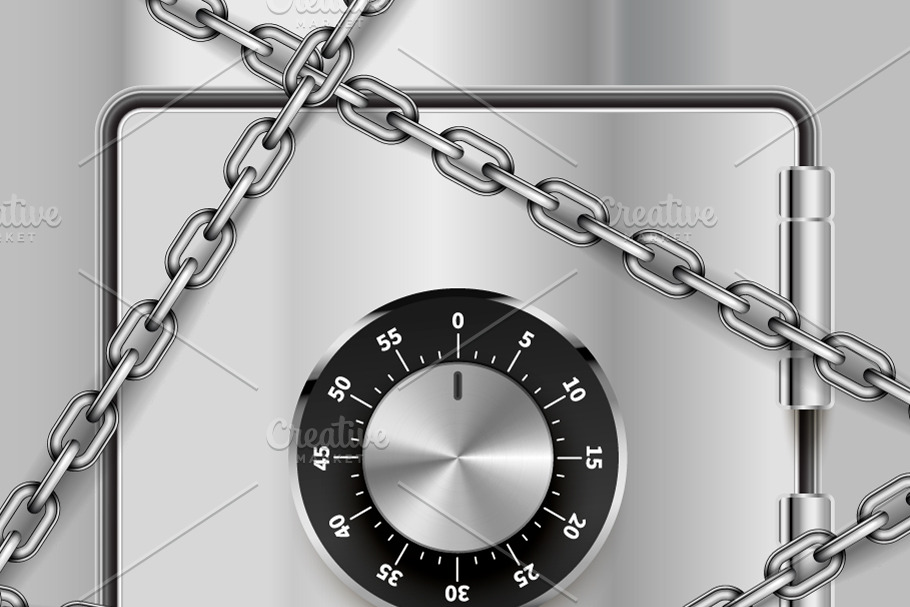 Realistic safe with lock and chains in Illustrations - product preview 8