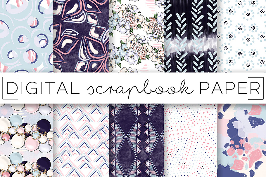 Navy & Pink Abstract Digital Papers