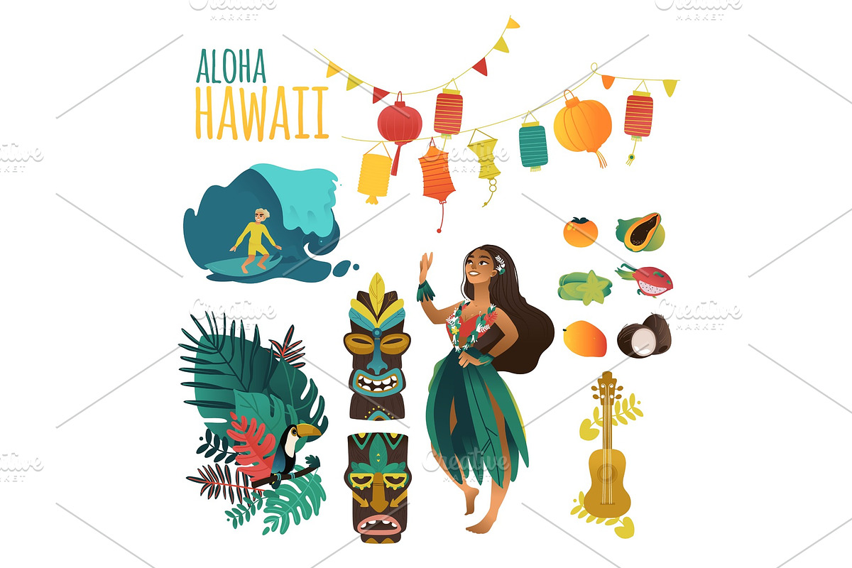 Hawaiian culture traditional symbols in Illustrations - product preview 8