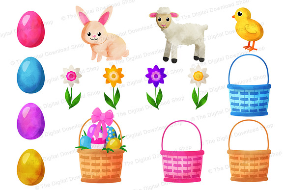 Watercolor Easter Clipart in Illustrations - product preview 1