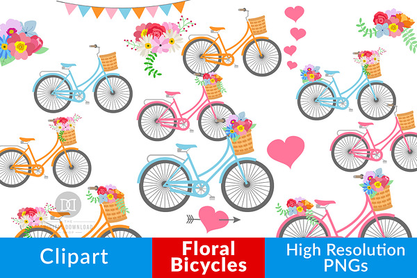 Floral Bicycle Clipart