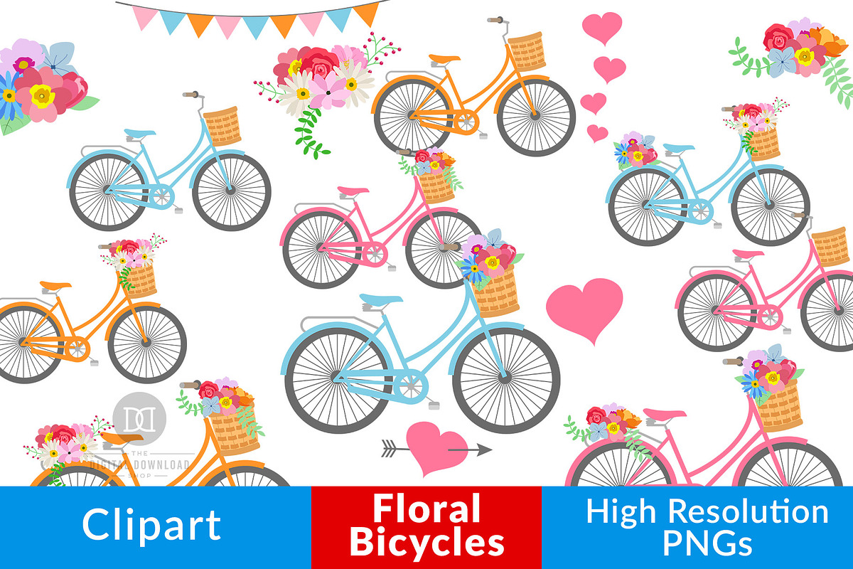 Floral Bicycle Clipart in Illustrations - product preview 8