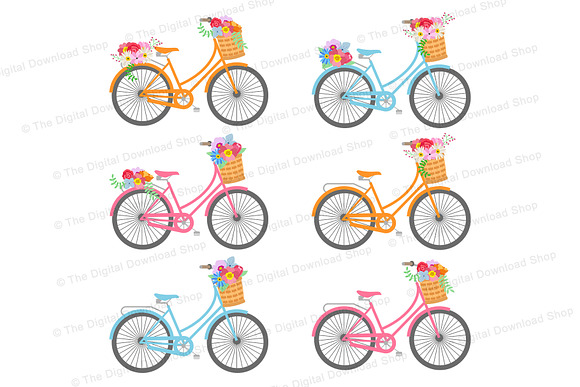 Floral Bicycle Clipart in Illustrations - product preview 1