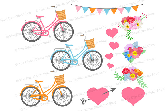 Floral Bicycle Clipart in Illustrations - product preview 2