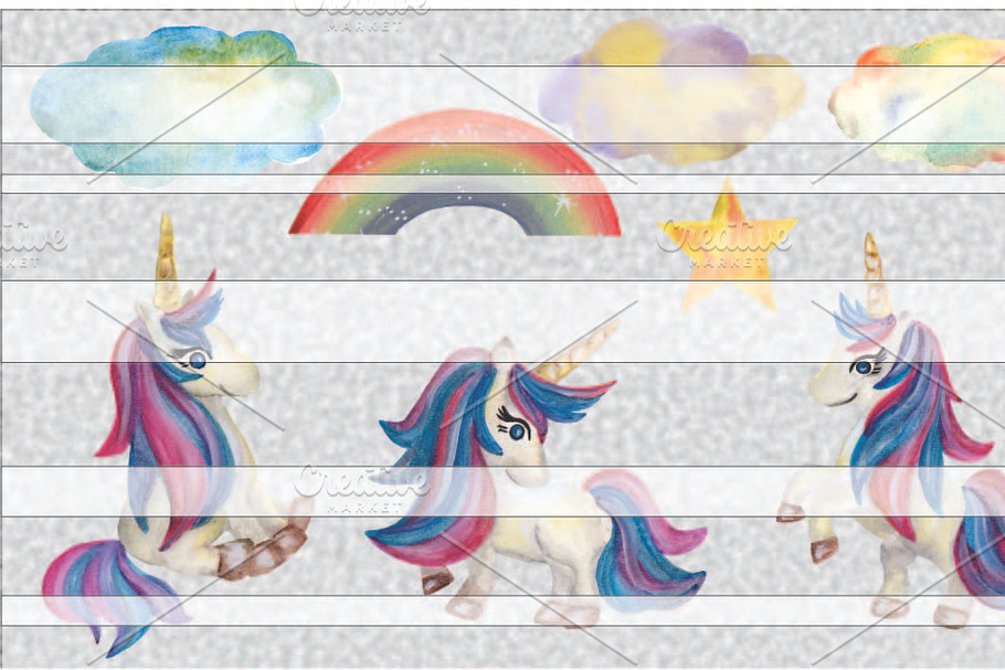 Unicorns - Watercolor Clipart in Illustrations - product preview 8
