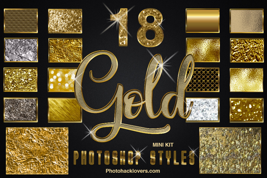 18 Gold Photoshop Styles Mini Bundle