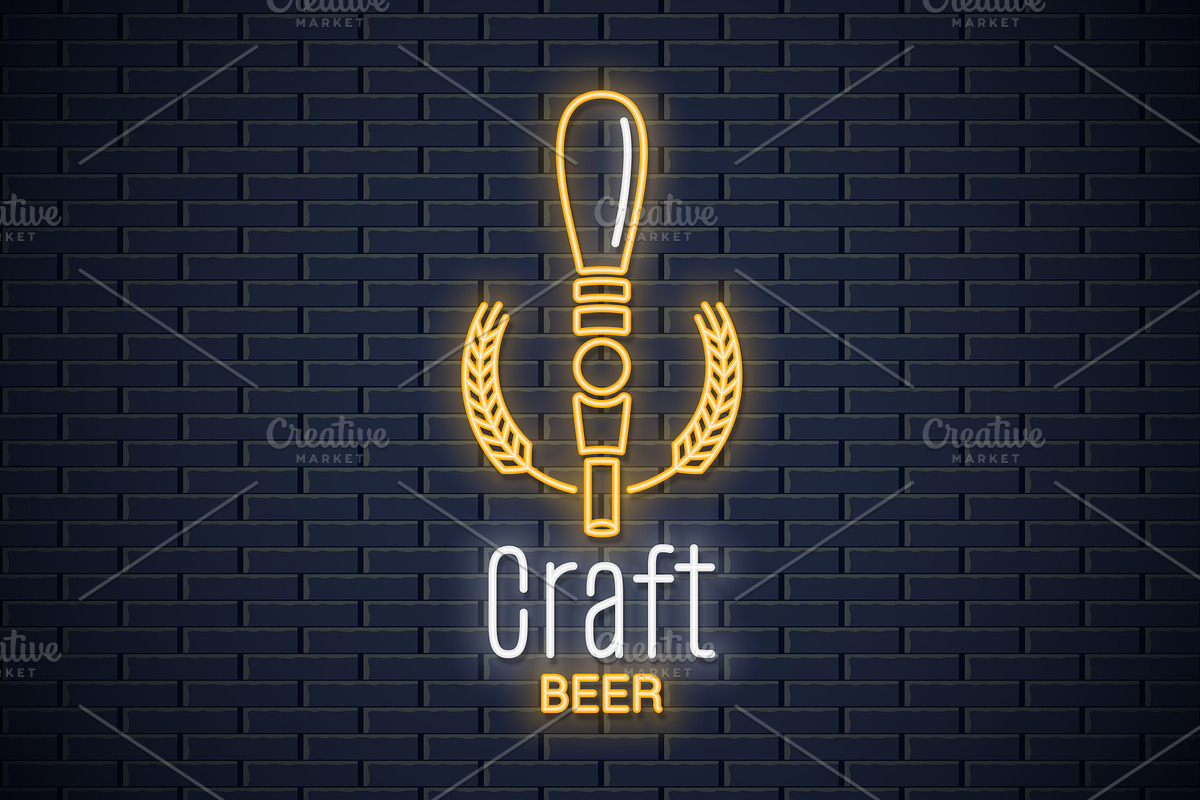 Beer tap neon logo. Craft beer neon. in Illustrations - product preview 8