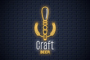 Beer tap neon logo. Craft beer neon.