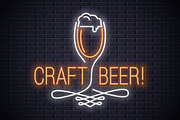 Beer glass neon sign. Craft beer.
