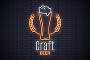 Beer glass with wheat neon logo.